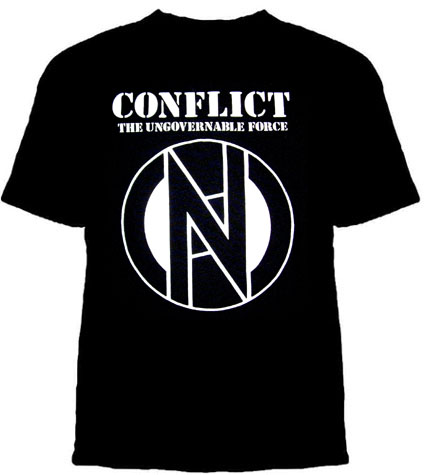 Conflict- The Ungovernable Force on a black shirt