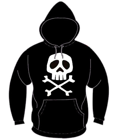 Captain Harlock Skull And Crossbones on a black hooded sweatshirt