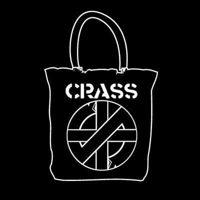 Crass- Logo on a black tote bag