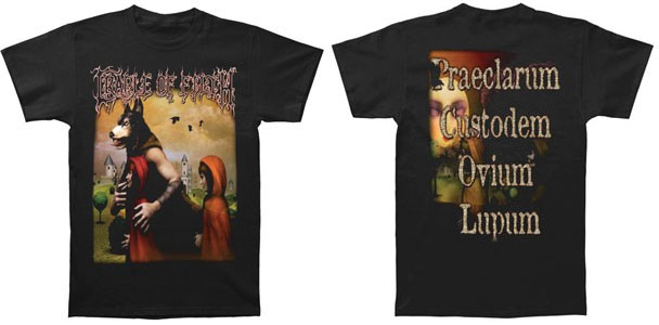Cradle Of Filth- Wolf on front, Praeclarum on back on a black shirt