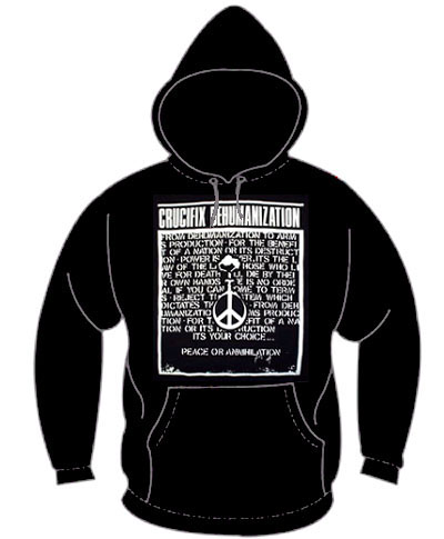 Crucifix- Dehumanization on a black hooded sweatshirt