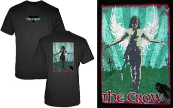 Crow- Logo on front, Winged Pic on back on a black shirt