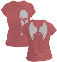 Crow- Face on front, Wings on back on a rose colored girls fitted shirt