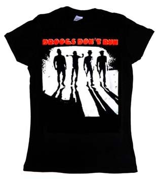 Clockwork Orange- Droogs Don't Run on a black girls fitted shirt