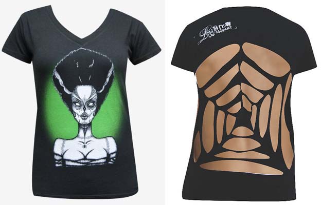 Dead Bride Black V-Neck with Hand Cut Out Back Tee by Low Brow Art Company