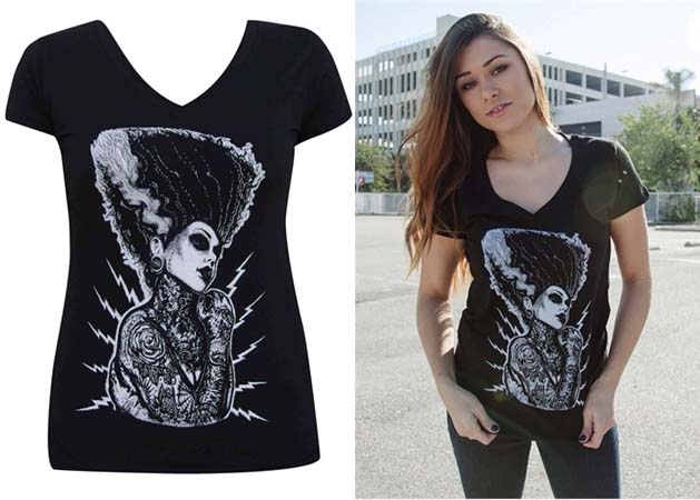 Demon Love Black V-Neck Shirt by Low Brow Art Company - artist Josh Stebbins