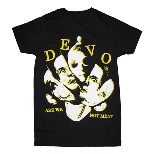 Devo- Are We Not Men? on a black slim fit shirt