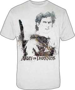 Army Of Darkness- Ash Splatter Print on a white shirt