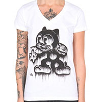 Drippy Kitty Girls White V-Neck Shirt by Low Brow Art Company
