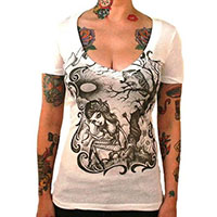 Done With You on a white girls fitted V-Neck shirt by Low Brow Art Company