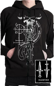 Danzig- Beast on front, Daggers on sleeves on a black zip up hooded sweatshirt