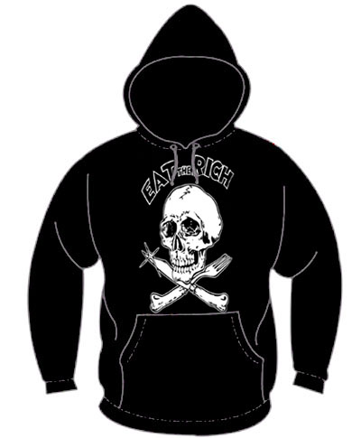 Eat The Rich on a black hooded sweatshirt