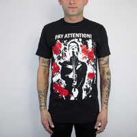Elvis Costello- Pay Attention on a black slim fit shirt