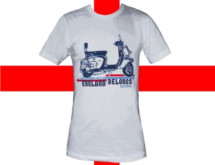 Show product details for Scootering, A Way Of Life on a white shirt by England Belongs