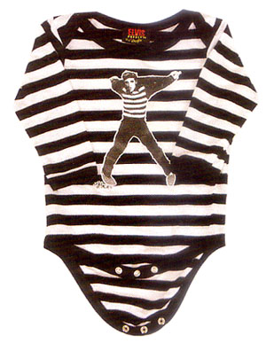 Elvis Presley- Jailhouse Rock on a black & white striped long sleeve onesie (S-6m, M- 12m, L- 18m, XL- 24m)