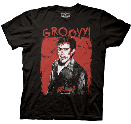 Evil Dead 2- Groovy on a black shirt