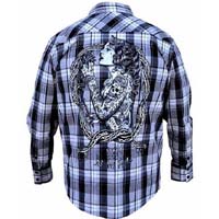 Eve guys button up black/grey plaid shirt by Black Market Art Company - artwork by Jarad Bryant