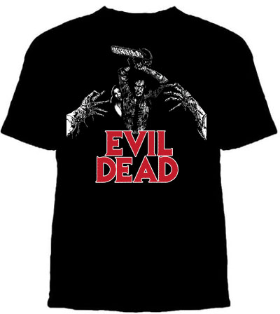 Evil Dead- Ash With Chainsaw on a black shirt