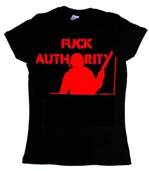 Fuck Authority on a black girls fitted shirt