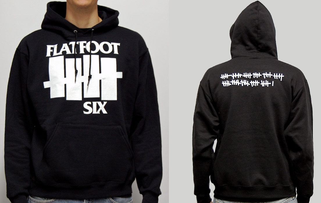 Flatfoot 56- Black Flag Logo on a black hooded sweatshirt
