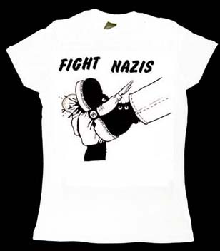 Anti Nazi- Fight Nazis on a white girls fitted shirt