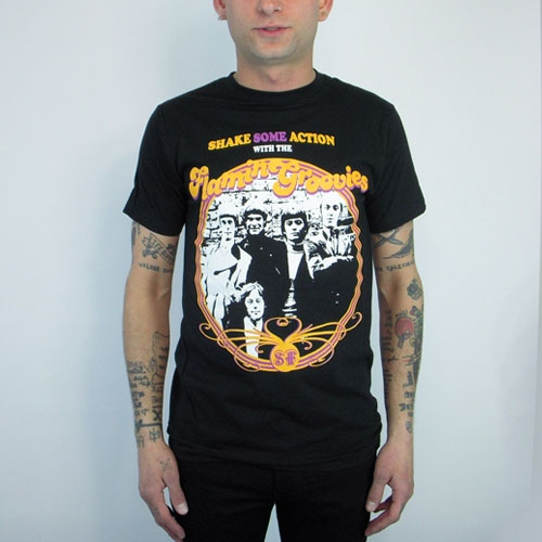 Flamin' Groovies- Shake Some Action on a black slim fit shirt