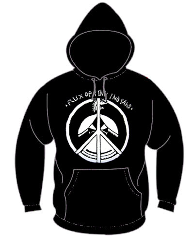 Flux Of Pink Indians- Bird Peace Sign on a black hooded sweatshirt