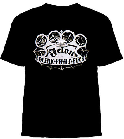 Knuckle Duster (Drink Fight Fuck) on a black shirt by Felon Clothing - SALE
