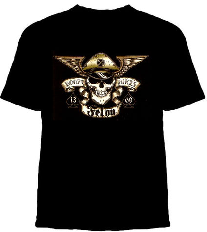 13-69 (Booze, Bikes) on a black shirt by Felon Clothing - SALE