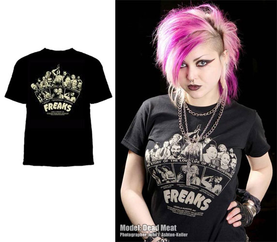 Freaks- The Story Of The Love Life Of The Side Show (Bleachout Print) on a black shirt