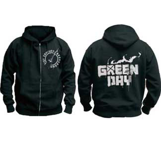 Green Day- Molotov Cocktail on front, Logo on back on a black zip up hooded sweatshirt