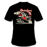 Gasoline Clothing- Logo on front, Monster Logo on back on a black shirt