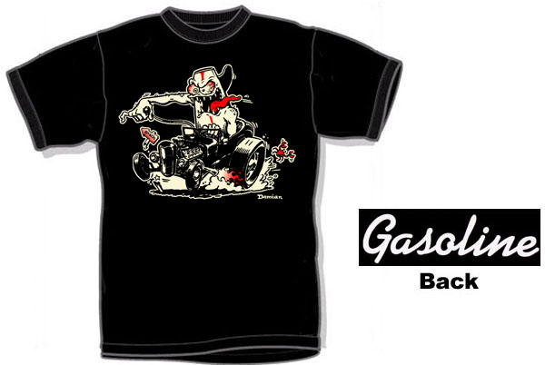 Gasoline Clothing- Jughead Drag on front, Logo on back on a black shirt (Sale price!)
