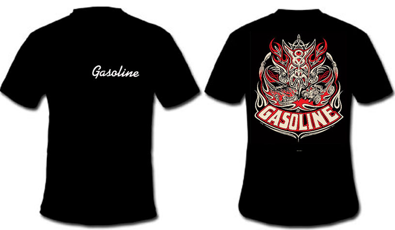 Gasoline Clothing- Logo on front, Daggers on back on a black shirt