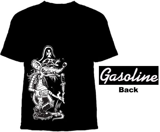 Gasoline Clothing- Sludge Rat on front, Logo on back on a black shirt