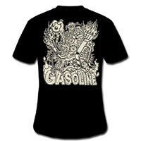 Gasoline Clothing- Logo on front, Mistreater on back on a black shirt