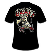 Gasoline Clothing- Logo on front, Scavenger on back on a black shirt