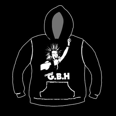 GBH- Colin (Logo Below) on a black hooded sweatshirt