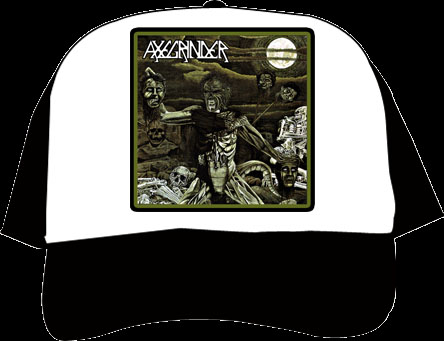 Axegrinder- Rise Of The Serpent Men on a black/white trucker hat
