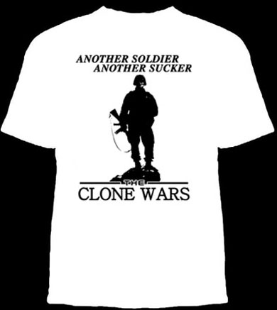 Another Soldier Another Sucker on a white shirt