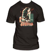 Godzilla- Vintage Poster on a dark charcoal fitted guys shirt