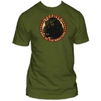 Godzilla- King Of The Monsters on an army green guys slim fit shirt