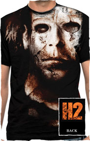 Halloween II- Large Print Michael on front, H2 on back on a black shirt
