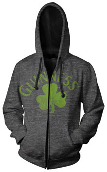 Guinness- Logo on a grey zip up hooded sweatshirt
