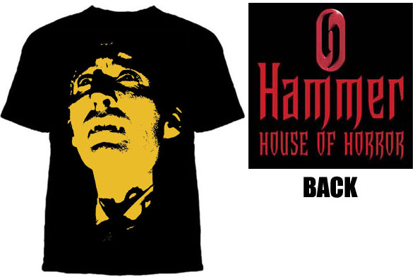 Dracula- Large Face on front, Hammer House Of Horror on back on a black slim fit shirt (Sale price!)