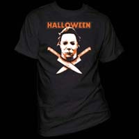 Halloween- Mask & Crossed Knives on a black shirt