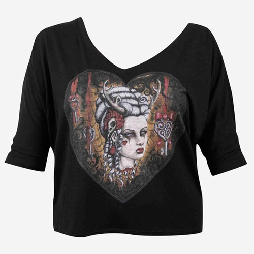 Cropped Top - Hunters Kiss on a black girls oversized V-Neck shirt by Low Brow Art Company