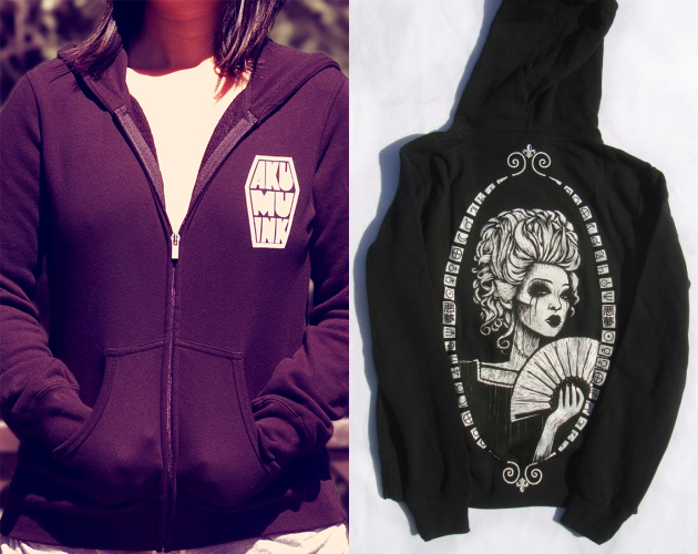 Death Before Dishonor (Marie Antoinette) on a black girls zip up hooded sweatshirt by Akumu Ink - SALE