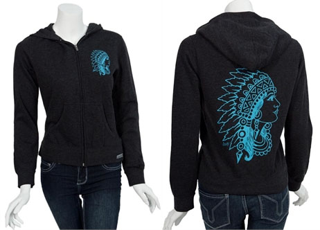Indian Head Girls Charcoal Zip Up Hoodie by Sailor Jerry - SALE sz M only