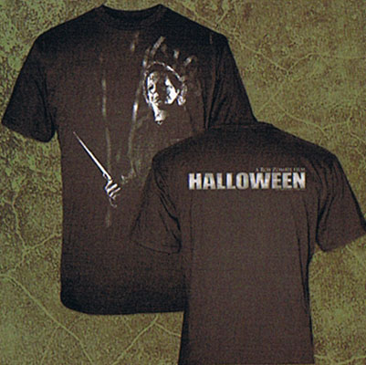 Halloween- Michael Myers on front, Logo on back on a black shirt (Sale price!)